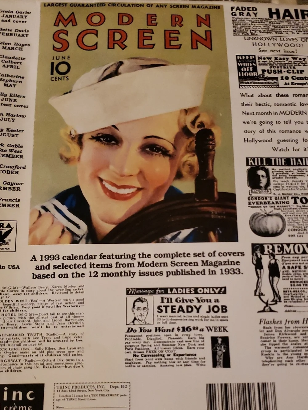Modern Screen 1933 Movie Stars 1993 /2027 Calendar